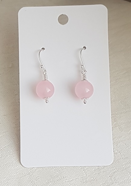 Gorgeous Rose Quartz Round Bead Earrings - Sterling Silver