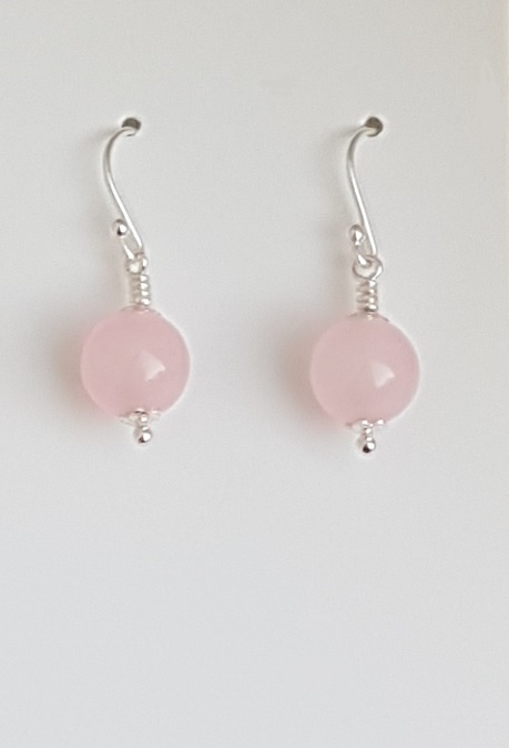 Gorgeous Rose Quartz Round Bead Earrings - Sterling Silver